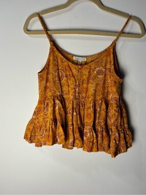 Patrons of Peace Mustard Paisley Ruffle Tank Top